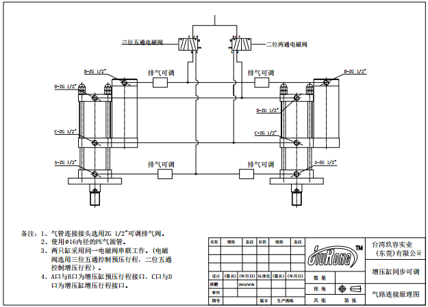 兩臺氣液增壓缸同步工作氣路連接原理圖(增壓缸同步可調)