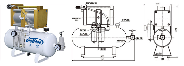 大2倍空氣增壓閥JRN-C-L2B-E型產品外形尺寸說明